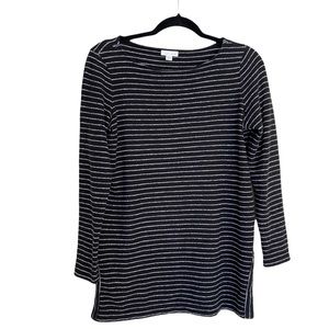J. Jill Women’s Black & White Striped Pullover Sweater Scoop Neck Petite Small